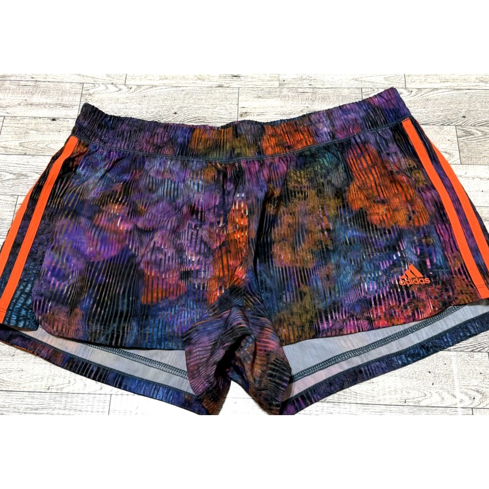 Adidas Aeroready Orange Purple Abstract Print Lined Running Shorts Womens LARGE